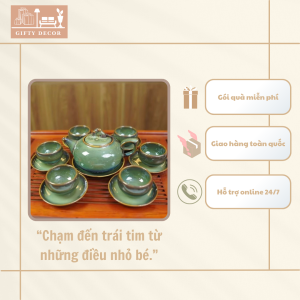 Bộ ấm chén men hoả biến gốm Bát Tràng cao cấp